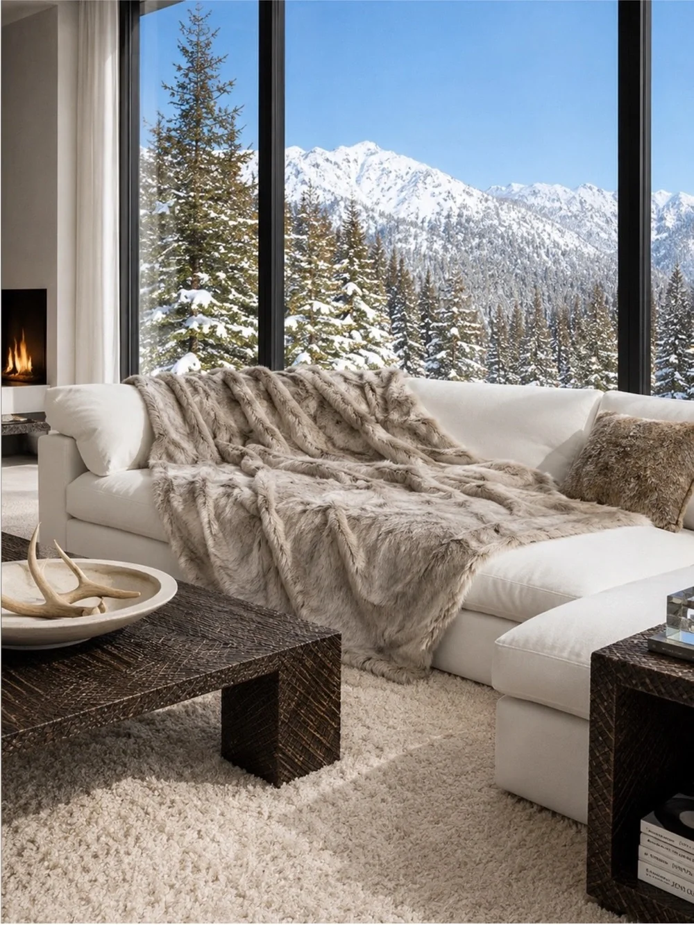 Restoration Hardware RH Ultimate Faux Fur Plush Throw Blanket In Grey Wolf 60x80
